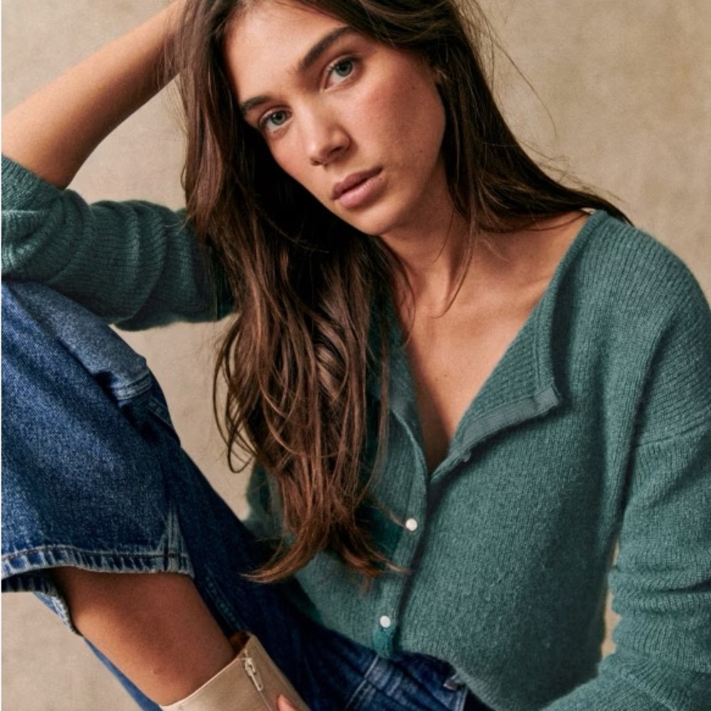 Sezane Teal Cardigan Sweater